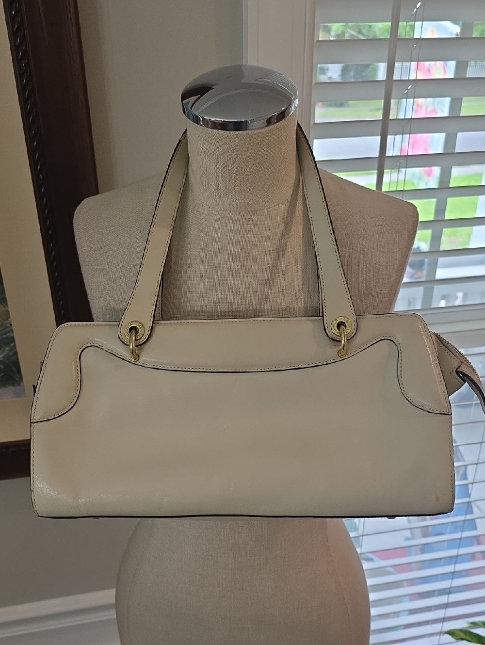 Monsac Cream Shoulder Bag with Gold Hardware